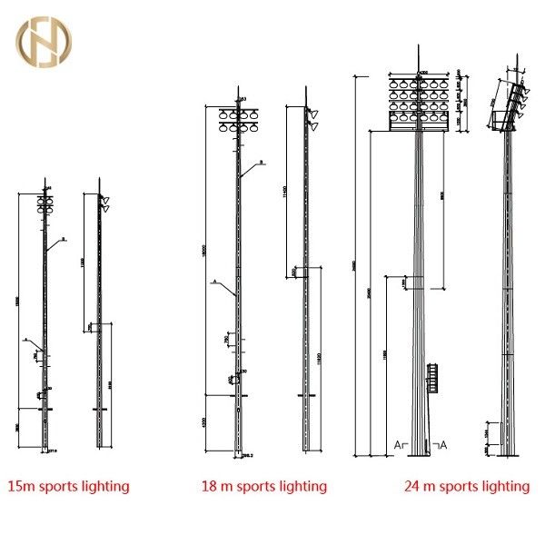 12각형 모양 높은 Mast 막대기는  등주 75FT 80FT를 활성화했습니다